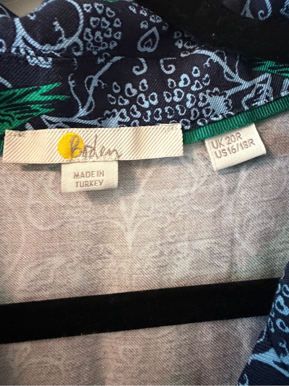 Boden Blue and Green Floral Bird Printed Midi Dress Size 16/18 - Picture 4 of 8